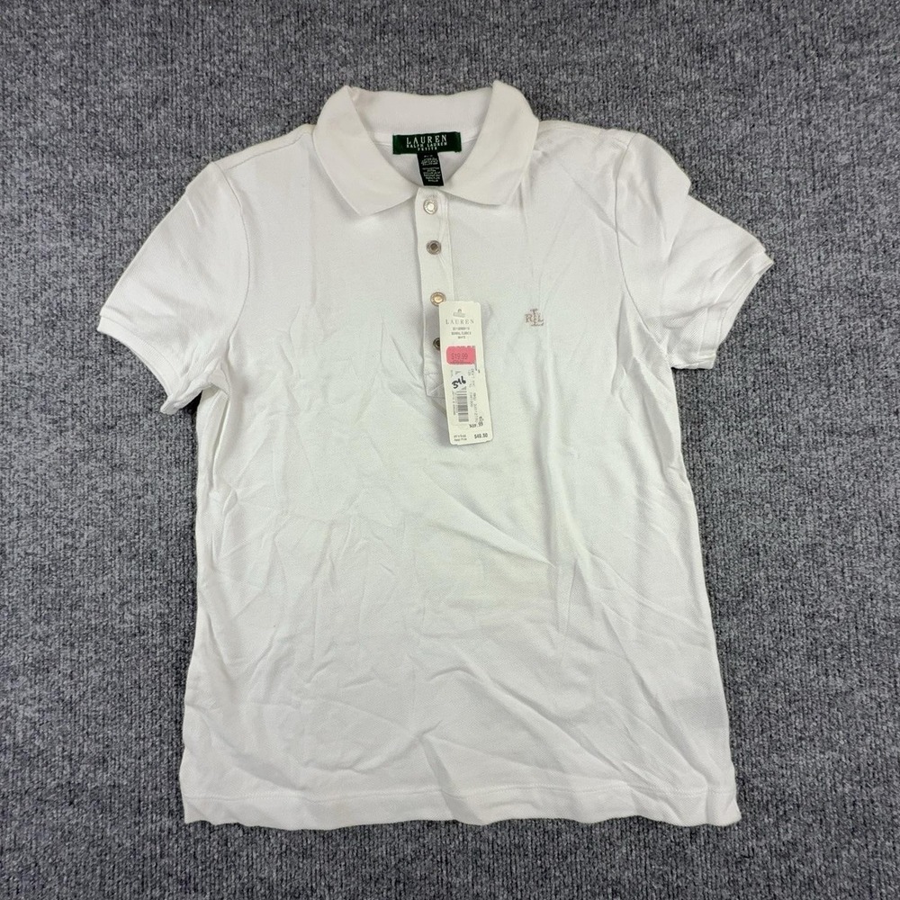 Lauren Ralph Lauren Polo Shirt Womens Petite PS White Short Sleeve Cotton Top